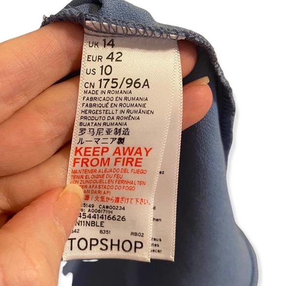 NWT TopShop Blue Flared Sleeve Faux Knot Mini Dress Size 10 - Picture 6 of 8